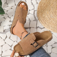 Adjustable Cork Slide Sandals – Women’s Open Toe Slip-On Flats