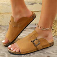 Adjustable Cork Slide Sandals – Women’s Open Toe Slip-On Flats