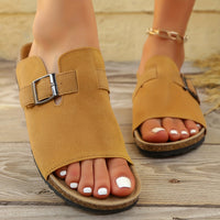 Adjustable Cork Slide Sandals – Women’s Open Toe Slip-On Flats