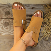 Adjustable Cork Slide Sandals – Women’s Open Toe Slip-On Flats