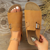 Adjustable Cork Slide Sandals – Women’s Open Toe Slip-On Flats