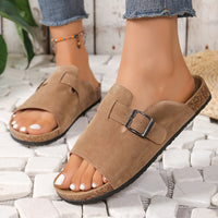 Adjustable Cork Slide Sandals – Women’s Open Toe Slip-On Flats