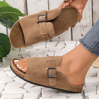 Adjustable Cork Slide Sandals – Women’s Open Toe Slip-On Flats