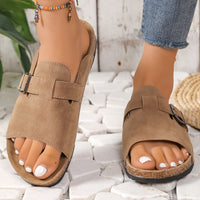 Adjustable Cork Slide Sandals – Women’s Open Toe Slip-On Flats