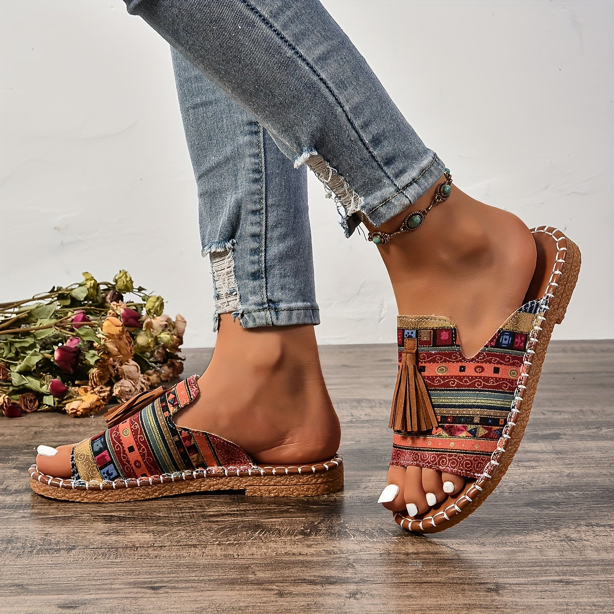 Tassel Flat Sandals – Ethnic Style Open Toe Fisherman Design