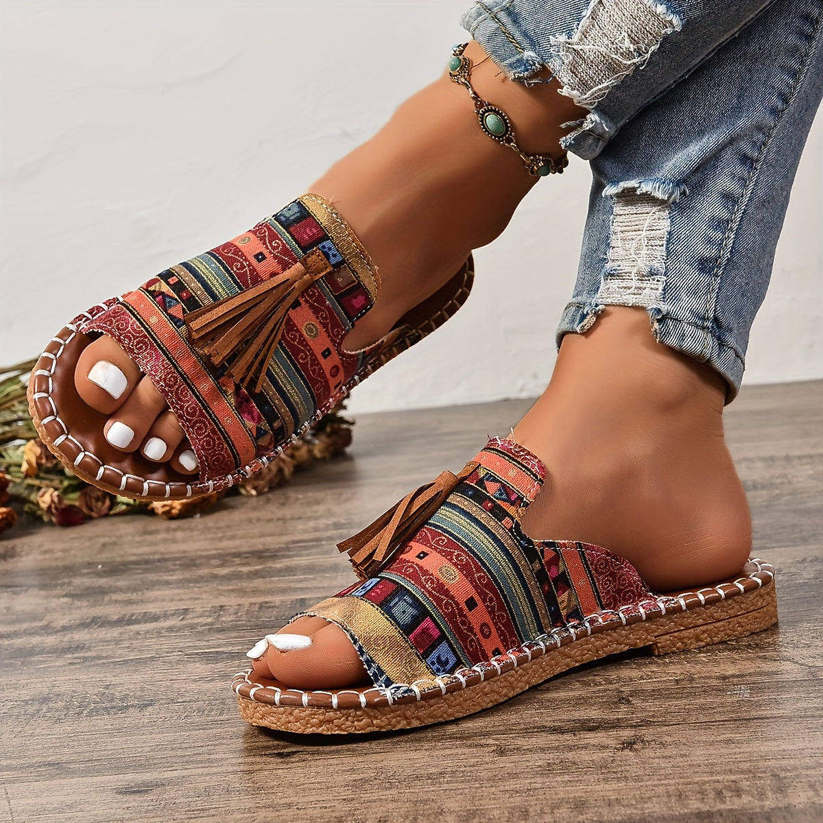 Tassel Flat Sandals – Ethnic Style Open Toe Fisherman Design