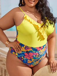 Floral Print Plus Size One-Piece Swimsuit – Adjustable Vest Style