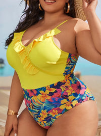 Floral Print Plus Size One-Piece Swimsuit – Adjustable Vest Style