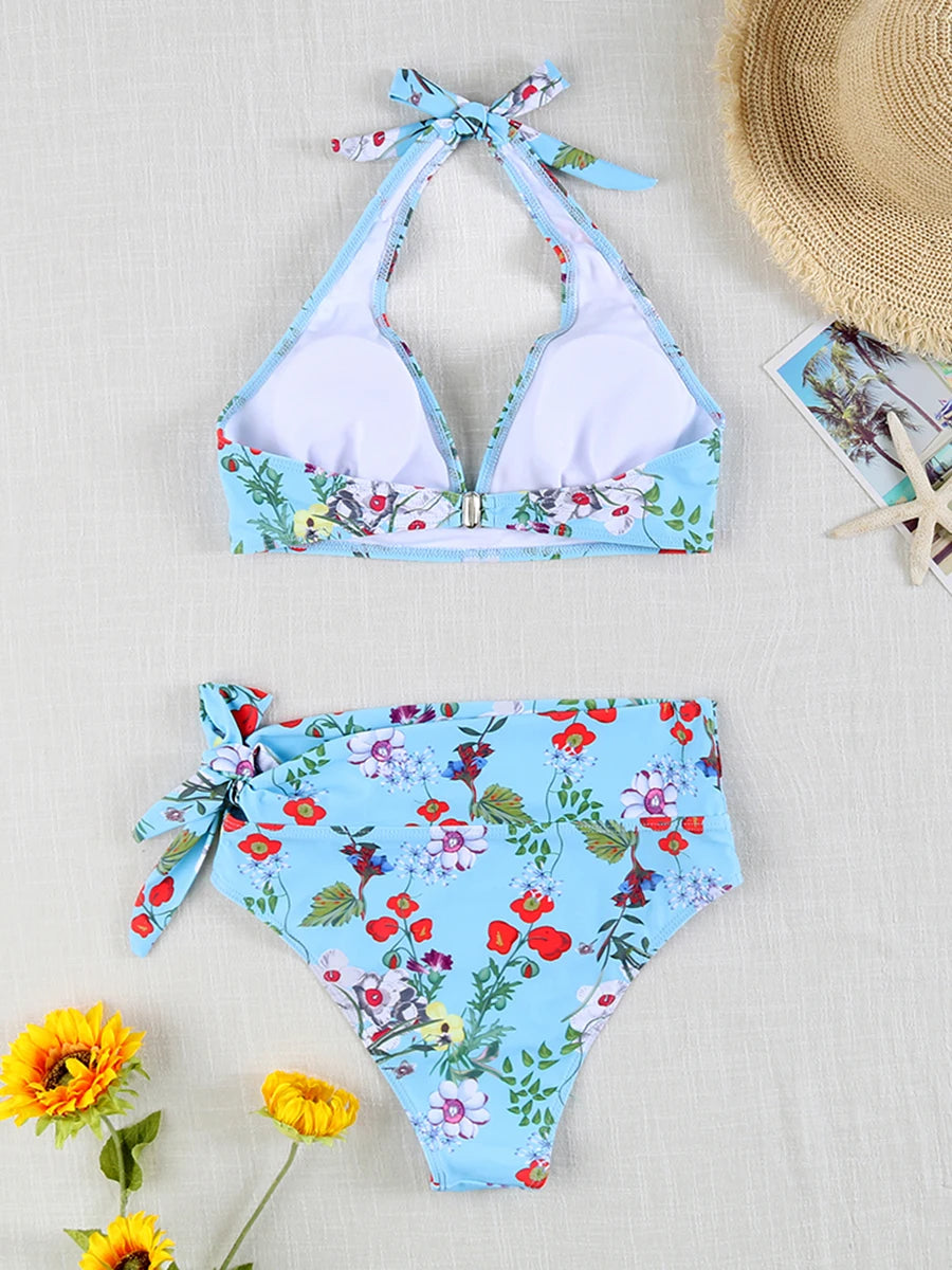 Printed Plus Size Bikini Set – High-Waisted Two-Piece Beach Style
