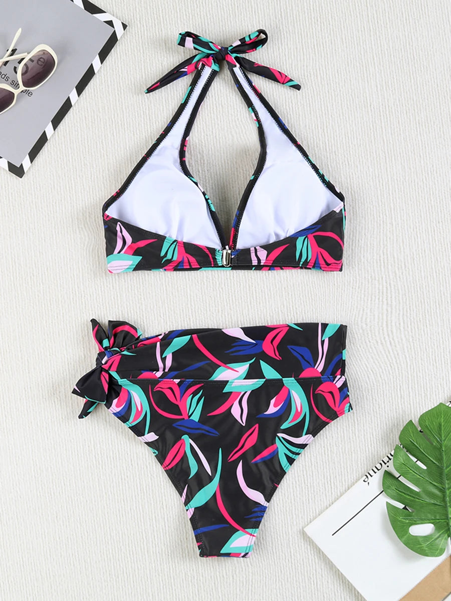 Printed Plus Size Bikini Set – High-Waisted Two-Piece Beach Style