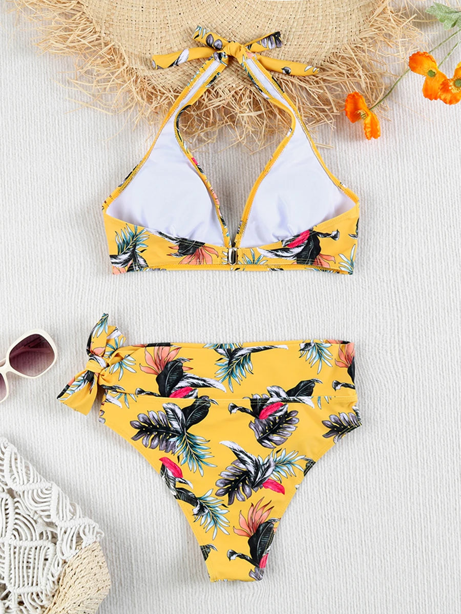 Printed Plus Size Bikini Set – High-Waisted Two-Piece Beach Style