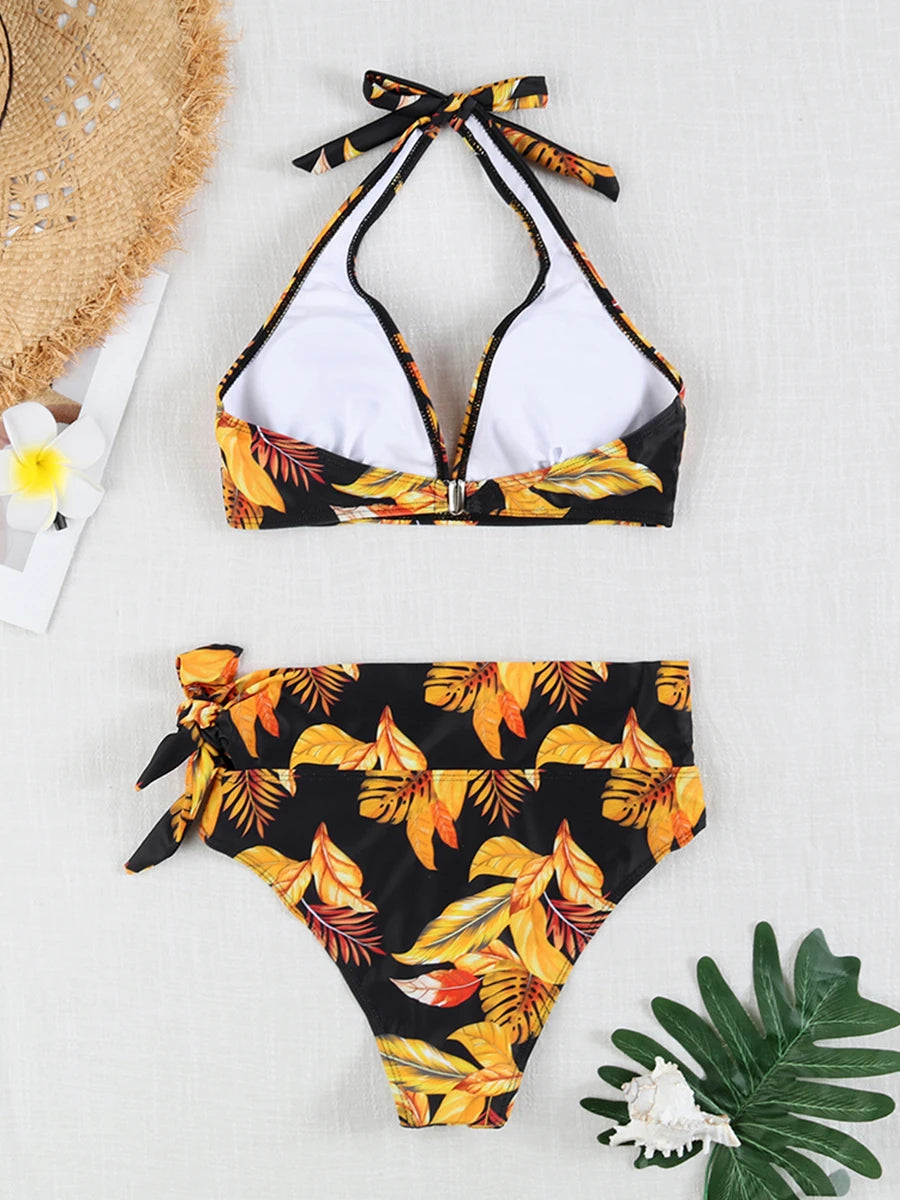 Printed Plus Size Bikini Set – High-Waisted Two-Piece Beach Style