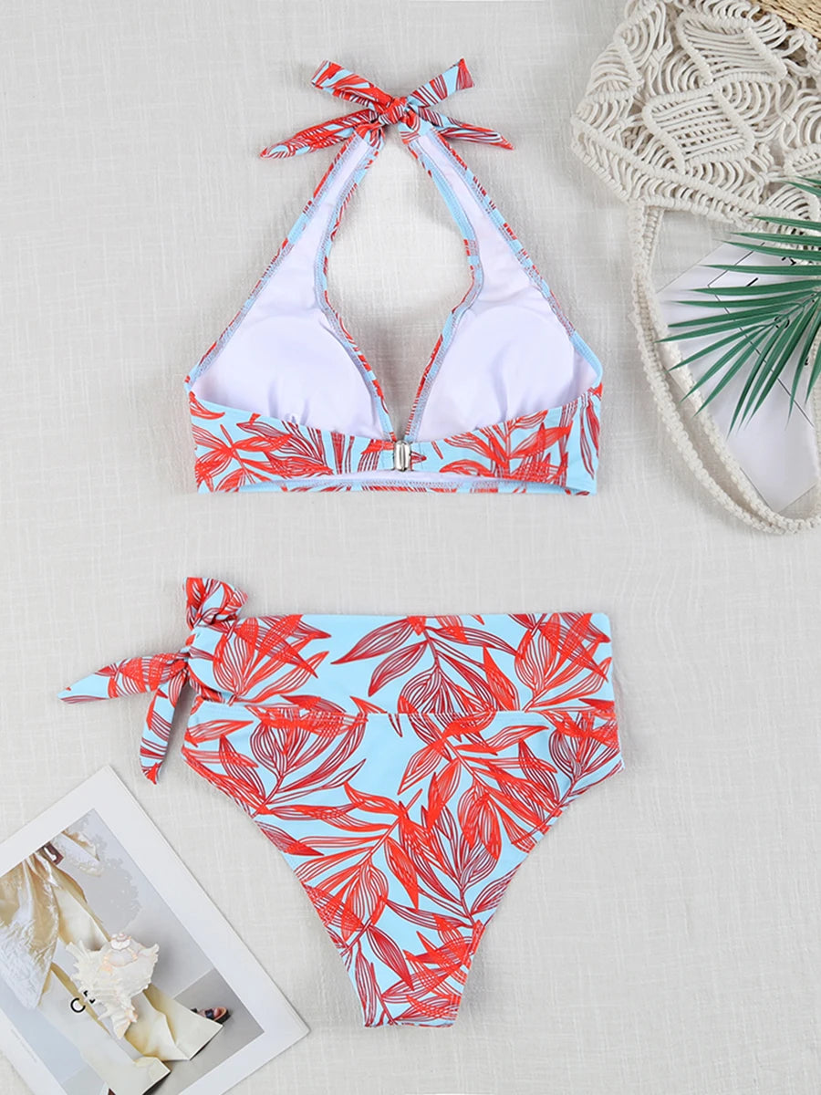 Printed Plus Size Bikini Set – High-Waisted Two-Piece Beach Style