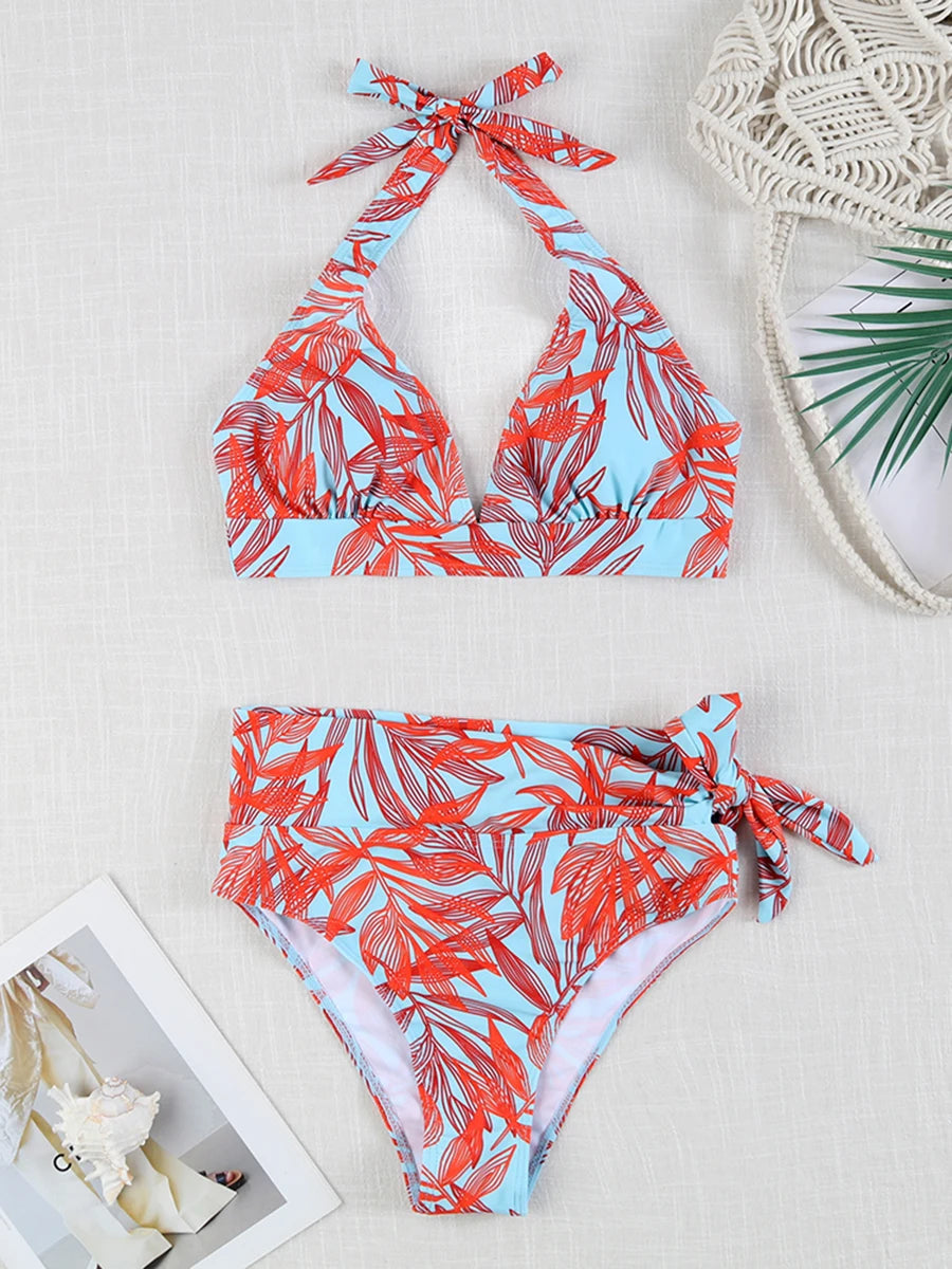 Printed Plus Size Bikini Set – High-Waisted Two-Piece Beach Style