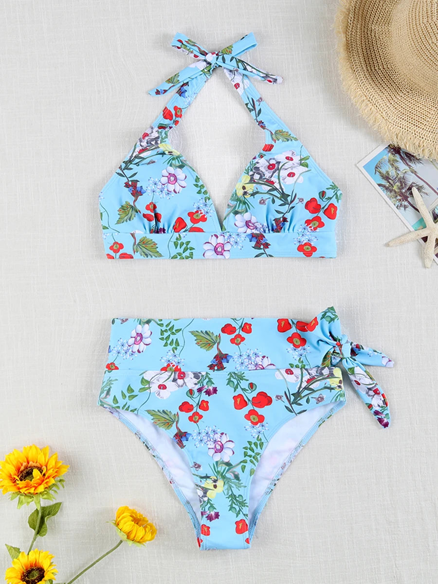 Printed Plus Size Bikini Set – High-Waisted Two-Piece Beach Style