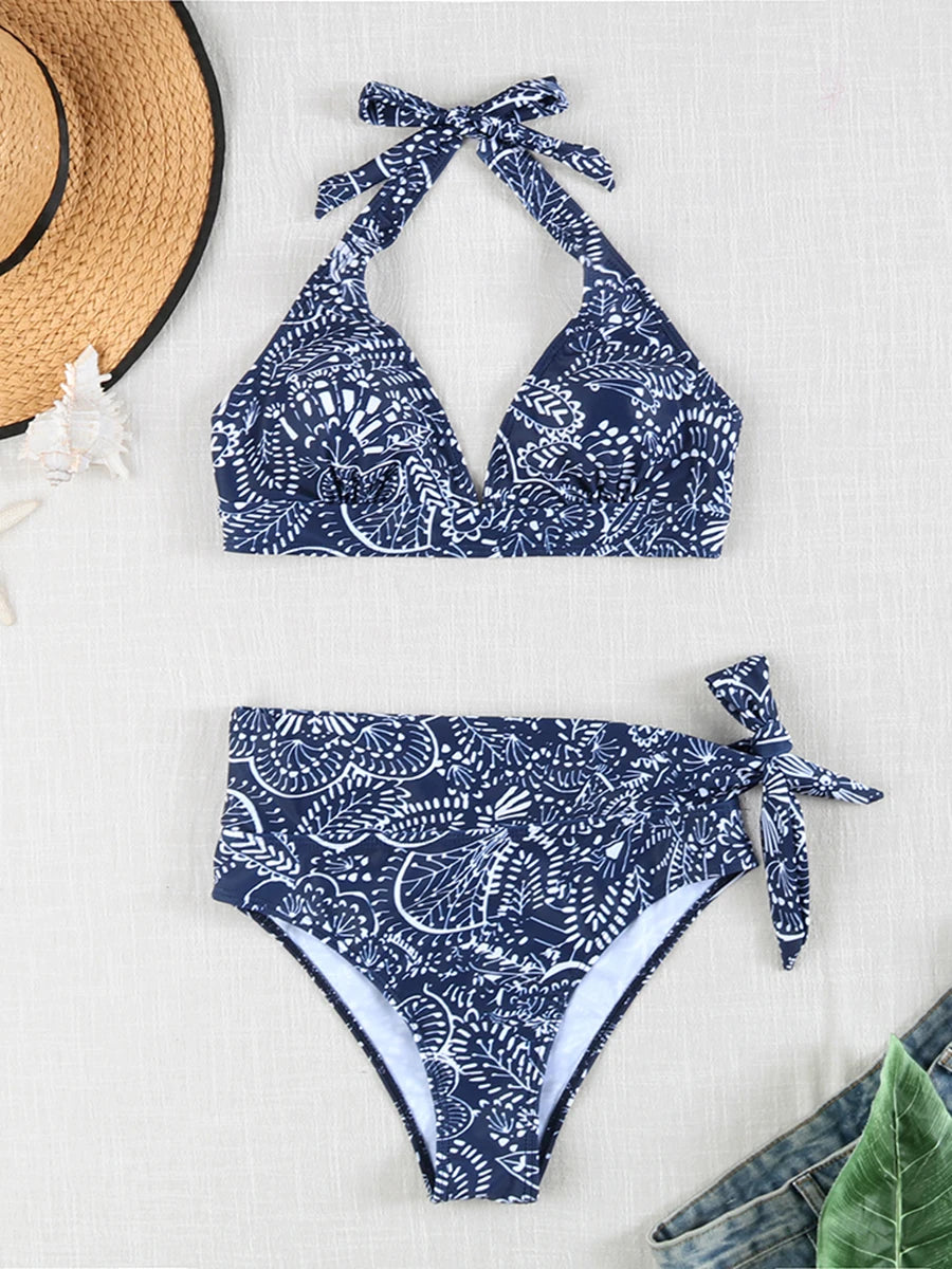 Printed Plus Size Bikini Set – High-Waisted Two-Piece Beach Style