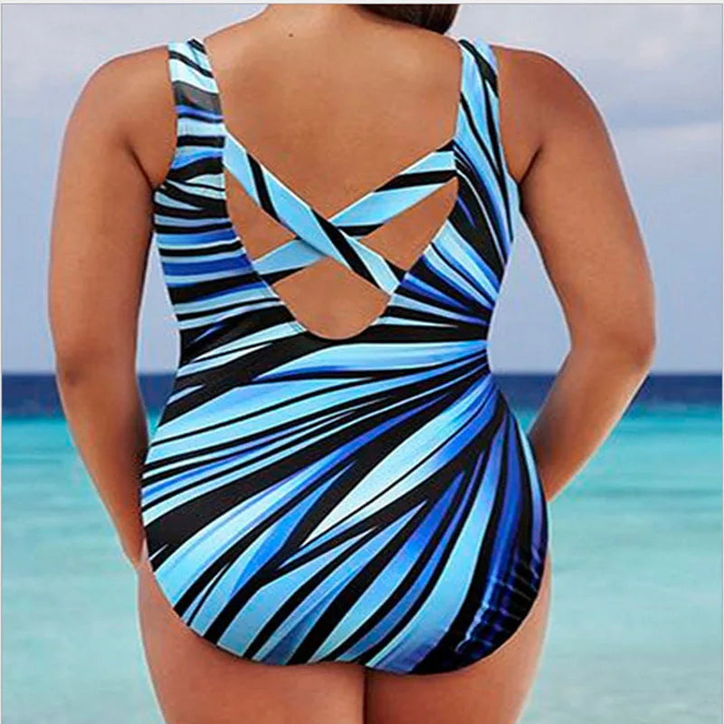 Printed Plus Size One-Piece Swimsuit – Soft Fit with Cotton Blend