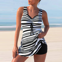 Striped Plus Size Tankini Set – Swimdress with Boyshort Bottoms