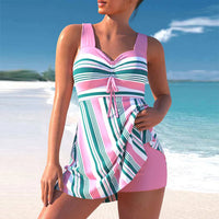 Striped Plus Size Tankini Set – Swimdress with Boyshort Bottoms