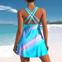 Striped Plus Size Tankini Set – Swimdress with Boyshort Bottoms