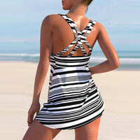 Striped Plus Size Tankini Set – Swimdress with Boyshort Bottoms