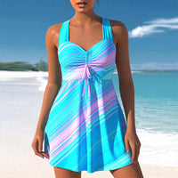 Striped Plus Size Tankini Set – Swimdress with Boyshort Bottoms