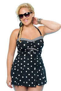 Vintage Polka Dot Plus Size Swimsuit – Skirted Two-Piece Monokini